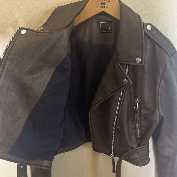 Lily & Lottie Akira Moto Jacket Asymmetrical Zip Front Closure Brown Size S - Picture 10 of 11